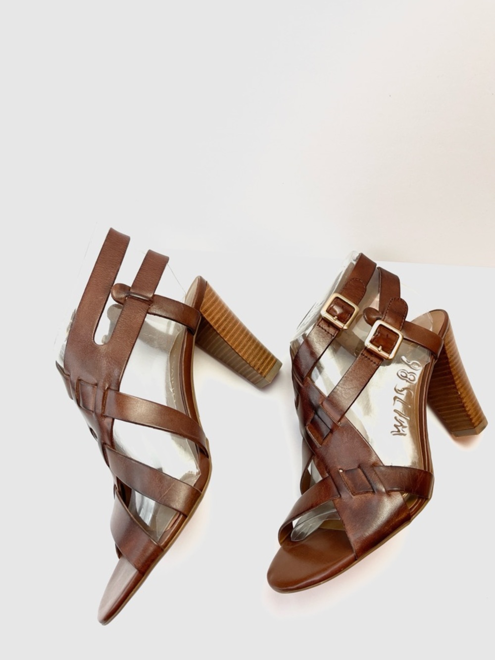 BROWN LEATHER STRAPPY BLOCK HEEL SANDAL - Picture 4 of 8